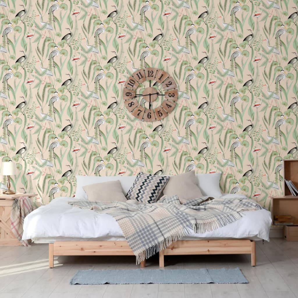 DUTCH WALLCOVERINGS Tapet Flamingo gräddvit och mintgrön