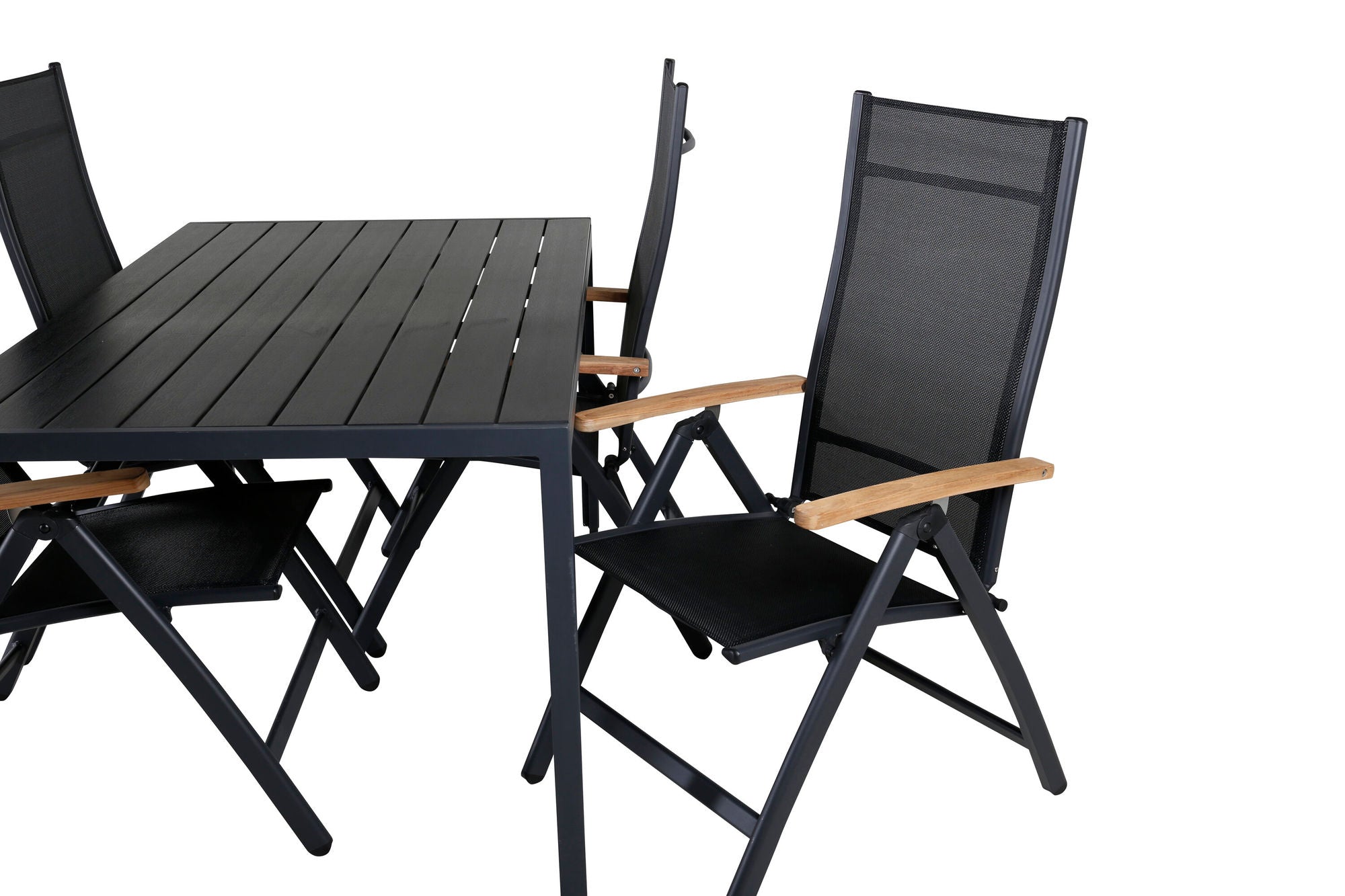 Venture Home - Break Bord 150*90 - Svart/Svart+Panama Ljus 5-pos Stol Svart/Svart och Teak