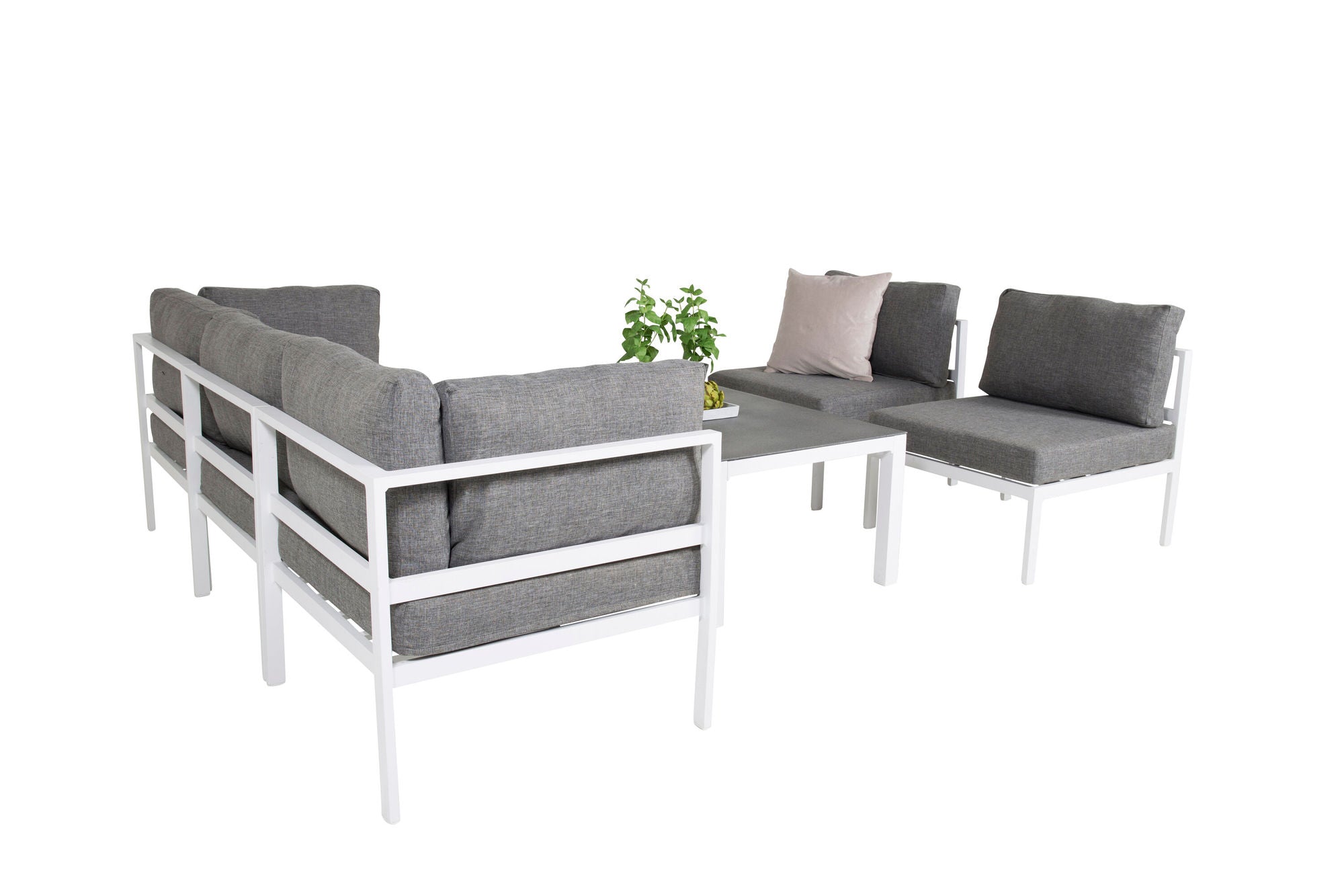 Venture Home - Copacabana Longe Set 5pcs - Vit Alu / Grå Kuddfodral + Copacabana Soffbord