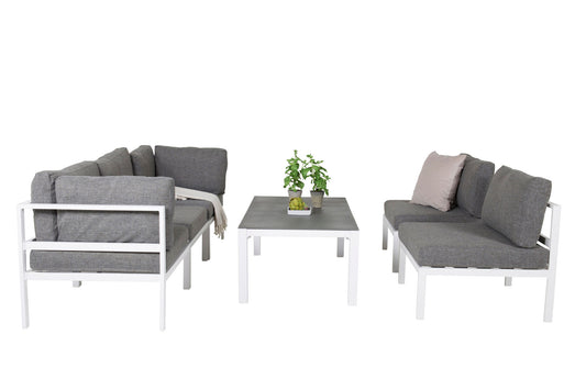 Venture Home - Copacabana Longe Set 5pcs - Vit Alu / Grå Kuddfodral + Copacabana Soffbord