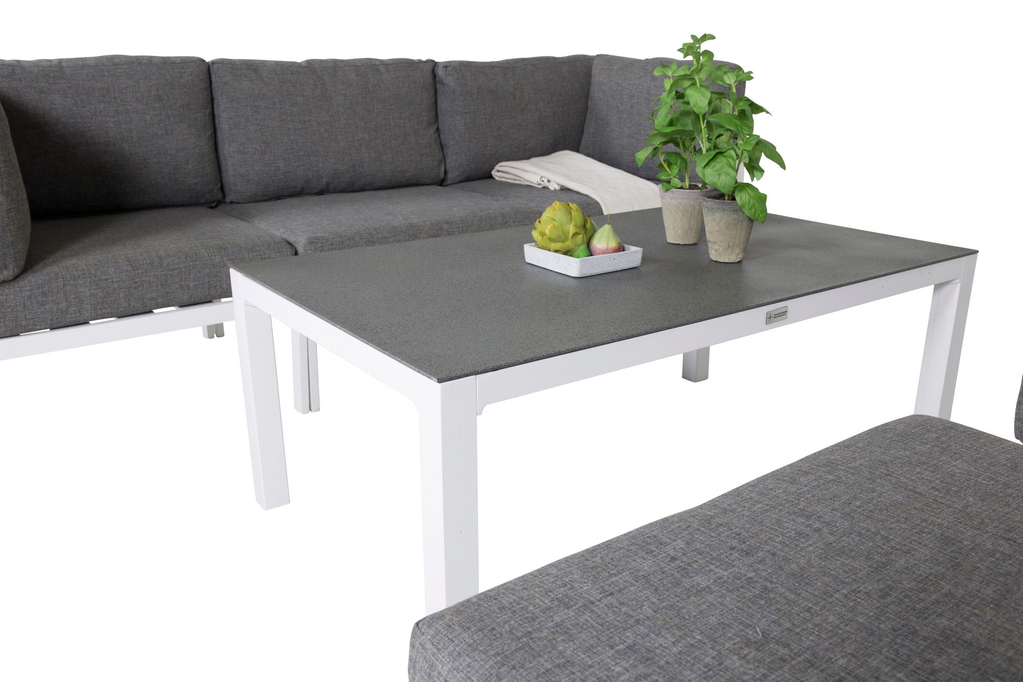 Venture Home - Copacabana Longe Set 5pcs - Vit Alu / Grå Kuddfodral + Copacabana Soffbord