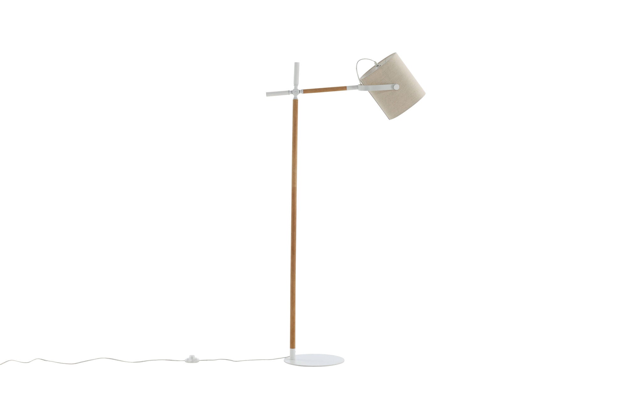 Venture Home - Dennis Golvlampa - Vit / Trä / Beige Linne