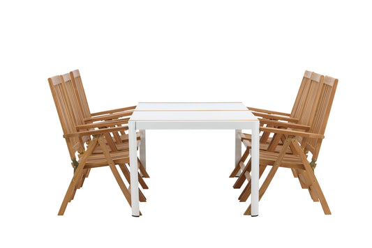 Venture Home Togo - Matbord Vit / Teak - Allu / Teak - 200*100 + Kenya 5-position Fällstol - Teak