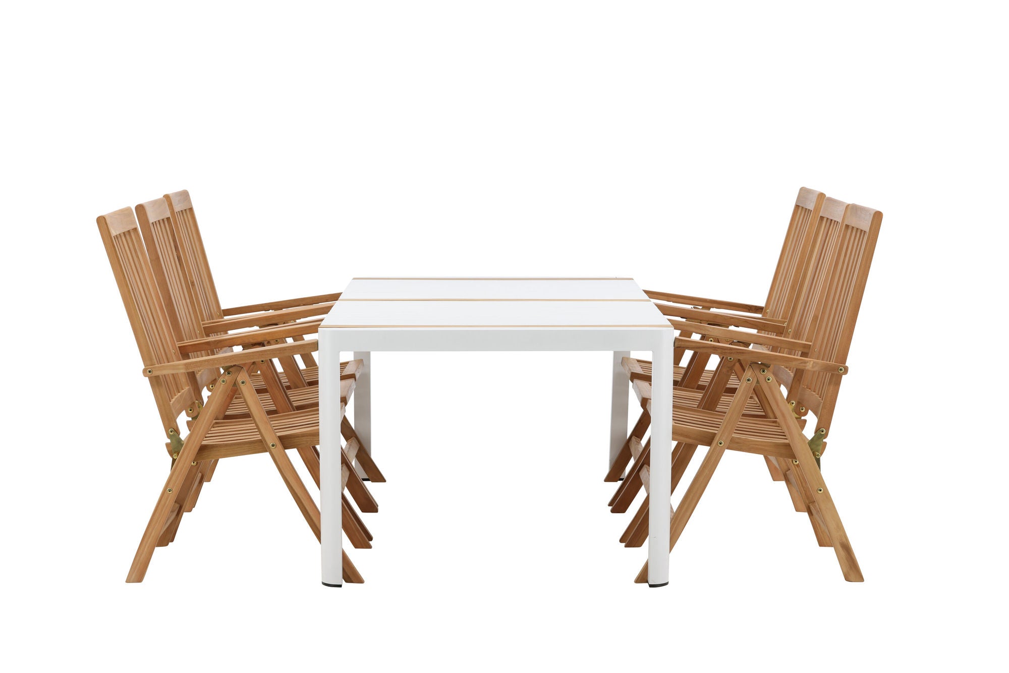 Venture Home Togo - Matbord Vit / Teak - Allu / Teak - 200*100 + Kenya 5-position Fällstol - Teak