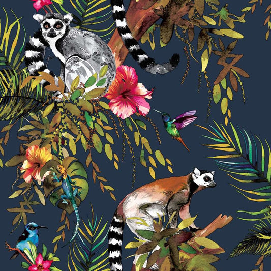 DUTCH WALLCOVERINGS Tapet lemur petrolblå