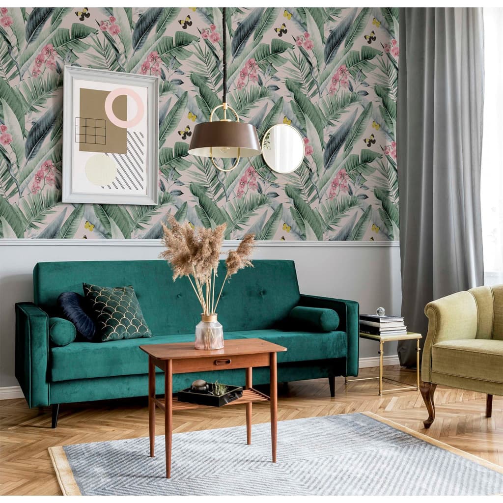 DUTCH WALLCOVERINGS Tapet Lush Tropical rosa och blå