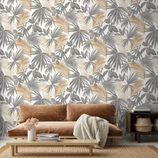 DUTCH WALLCOVERINGS Tapet palmer grå och beige