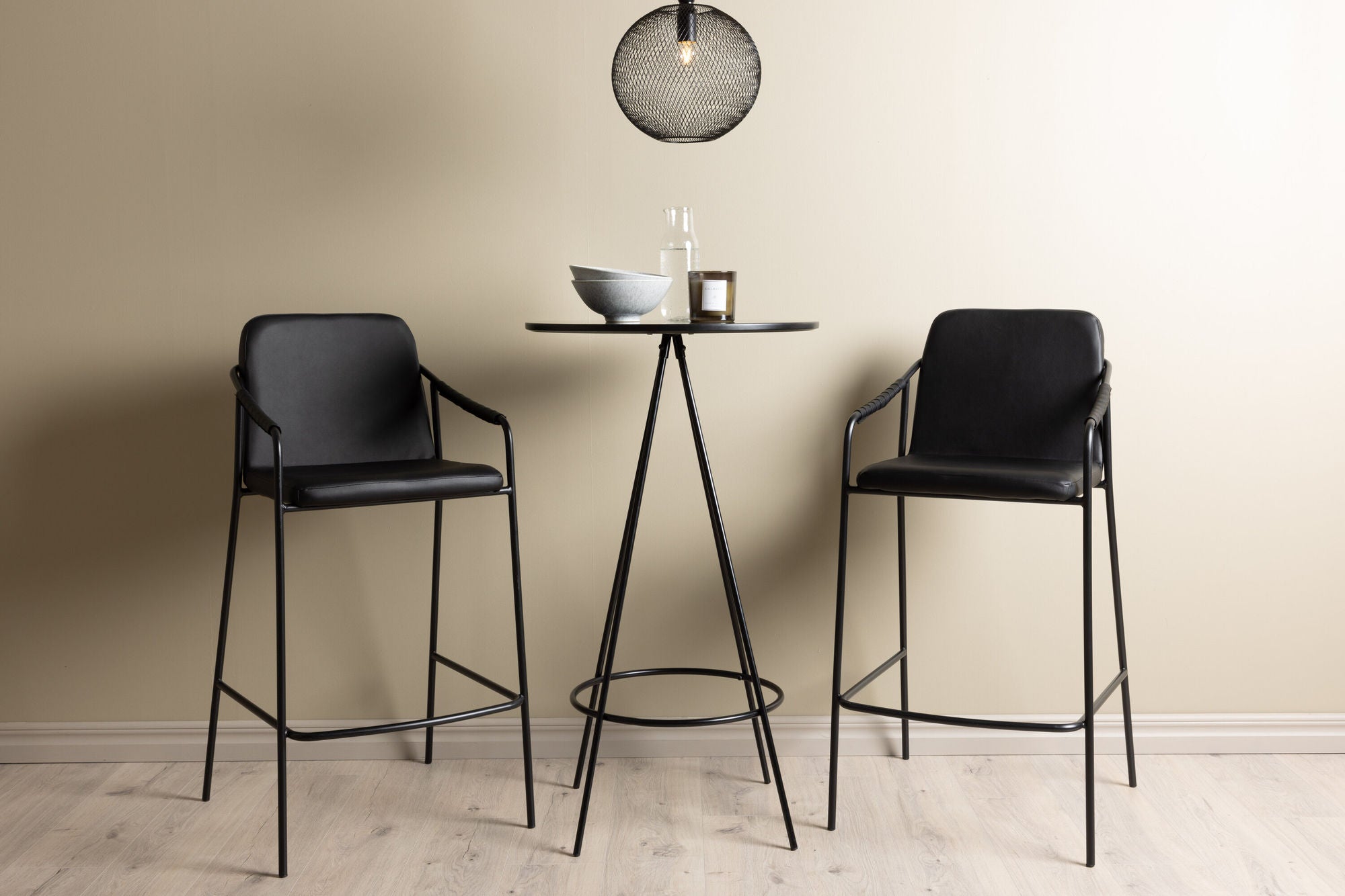 Venture Home - Bistro Bar Bord φ60 - Svart / MDF + Tvist Bar Stol - Svart / Svart PU _2