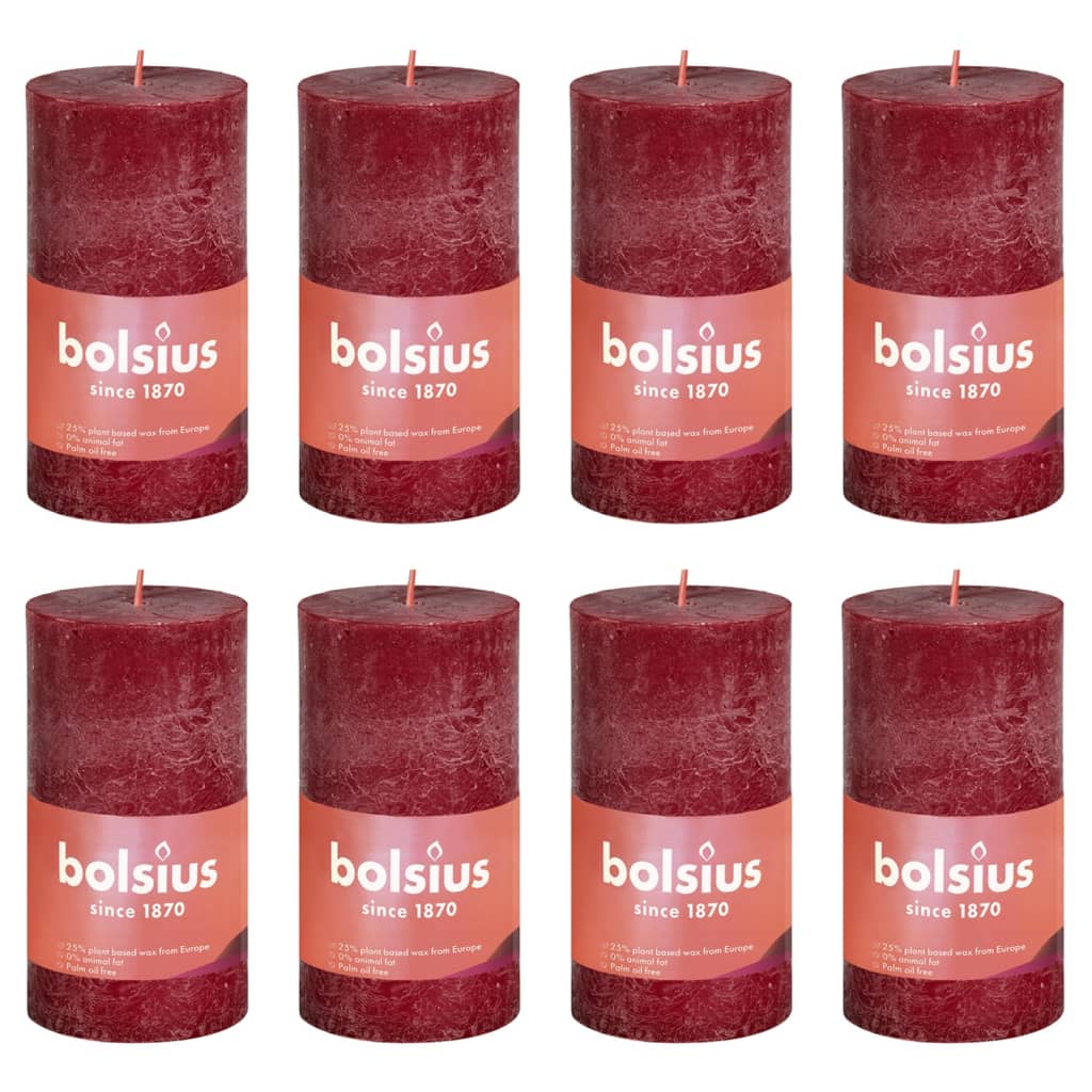 Bolsius Rustika blockljus 8-pack 100x50 mm sammetsröd