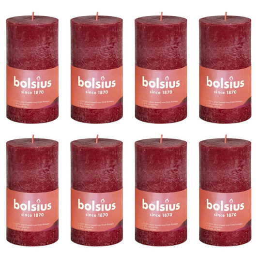 Bolsius Rustika blockljus 8-pack 100x50 mm sammetsröd