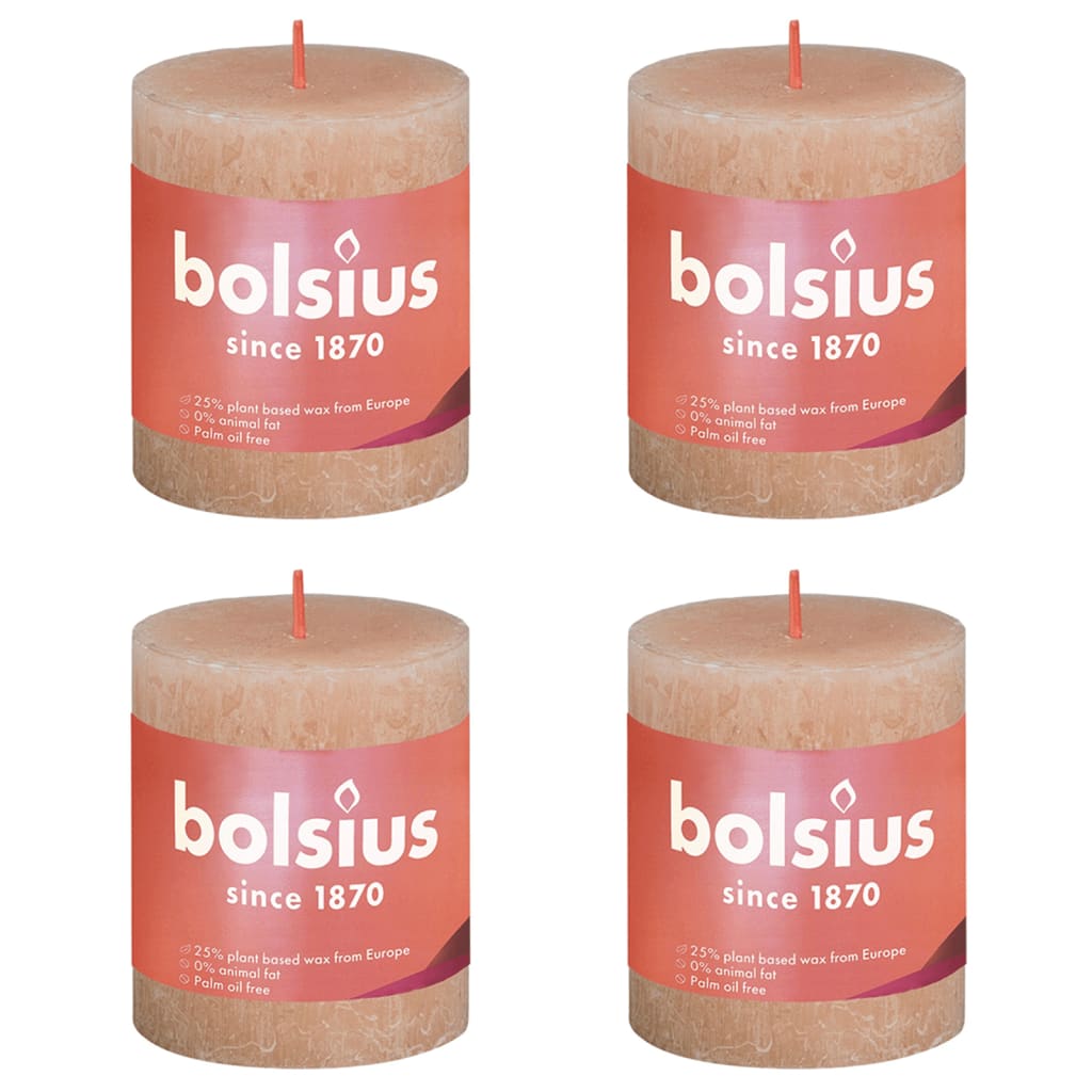 Bolsius Rustika blockljus 4-pack 80x68 mm ljusrosa