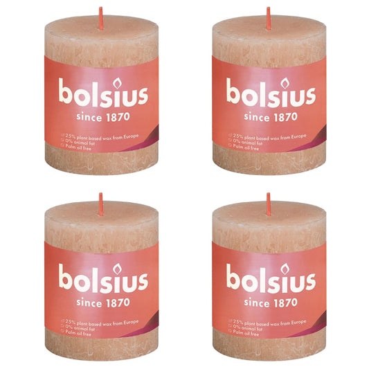 Bolsius Rustika blockljus 4-pack 80x68 mm ljusrosa