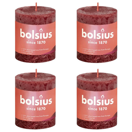 Bolsius Rustika blockljus 4-pack 80x68 mm sammetsröd