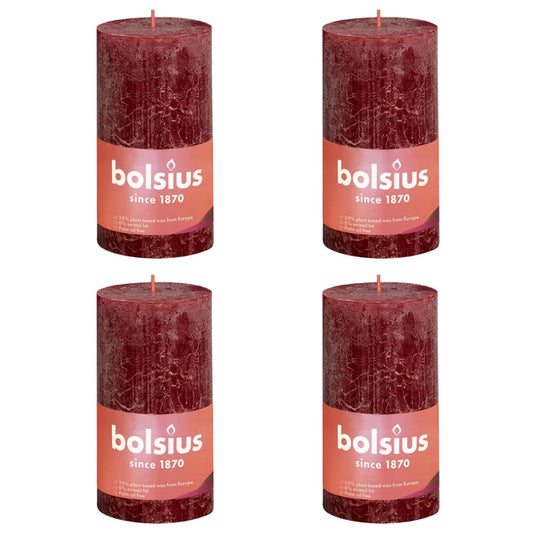 Bolsius Rustika blockljus 4-pack 130x68 mm sammetsröd