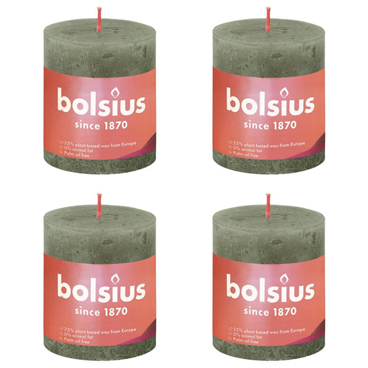 Bolsius Rustika blockljus 4-pack 80x68 mm olivgrön