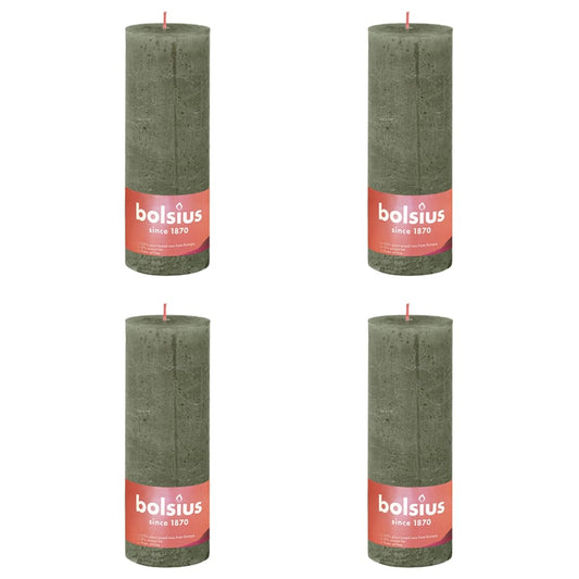 Bolsius Rustika blockljus 4-pack 190x68 mm olivgrön