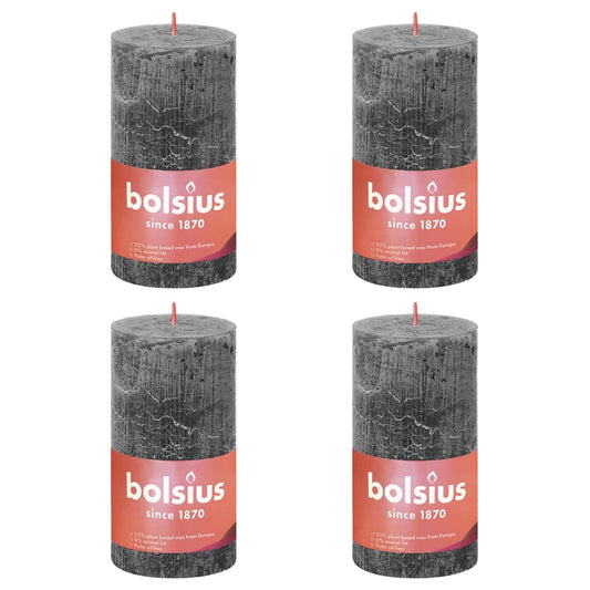 Bolsius Rustika blockljus 4-pack 130x68 mm stormgrå