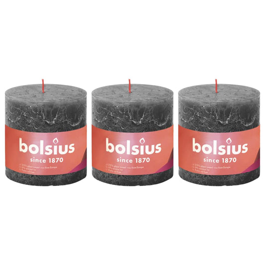 Bolsius Blockljus Shine 3-pack 100x100 mm stormgrå