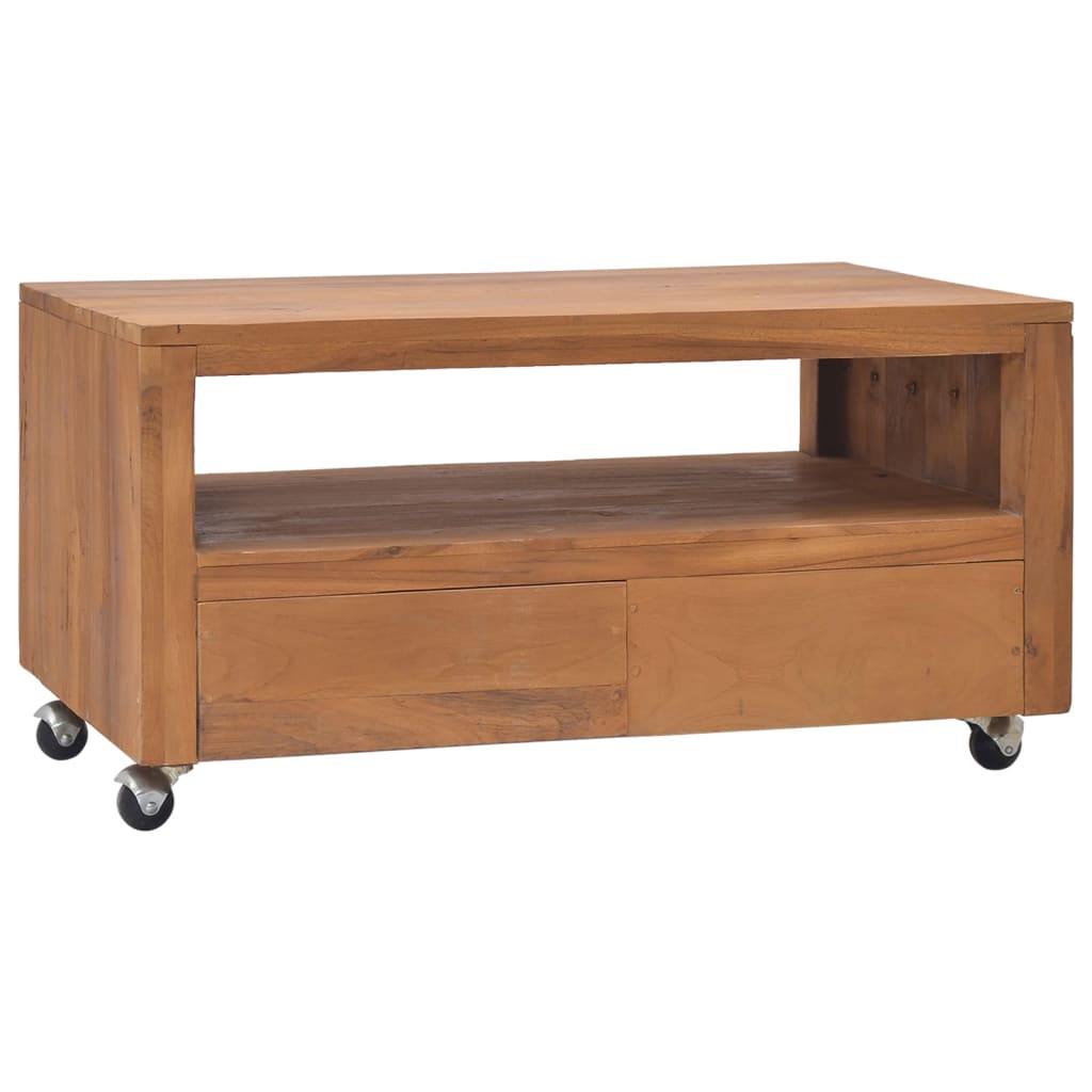 TV-bänk med hjul 80x50x42 cm massiv teak