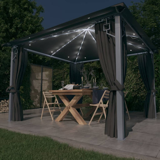 Paviljong med gardin & ljusslinga LED 3x3 m  aluminium