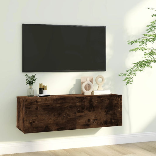 Tv-bänk för vägg rökfärgad ek 120x30x30 cm konstruerat trä