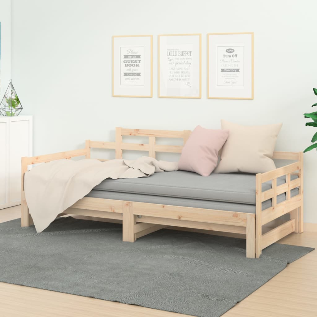 Bäddsoffa honungsbrun massiv furu 2x(90x190) cm