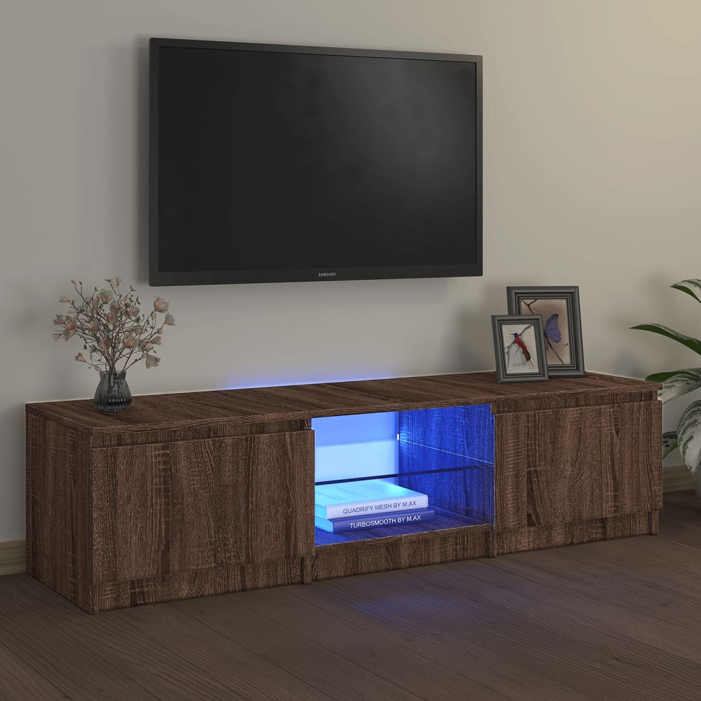 TV-bänk med LED-belysning rökfärgad ek 140x40x35,5 cm