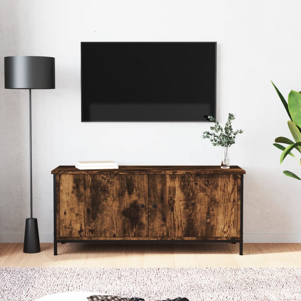 Tv-bänk med dörrar  ek 102x35x45 cm konstruerat trä