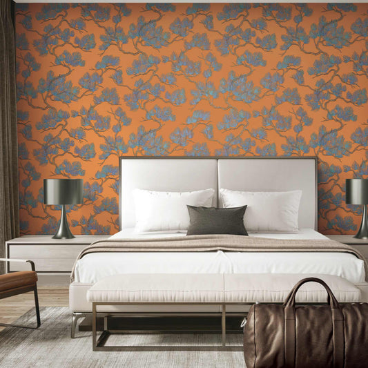 DUTCH WALLCOVERINGS Tapet tall glå och orange