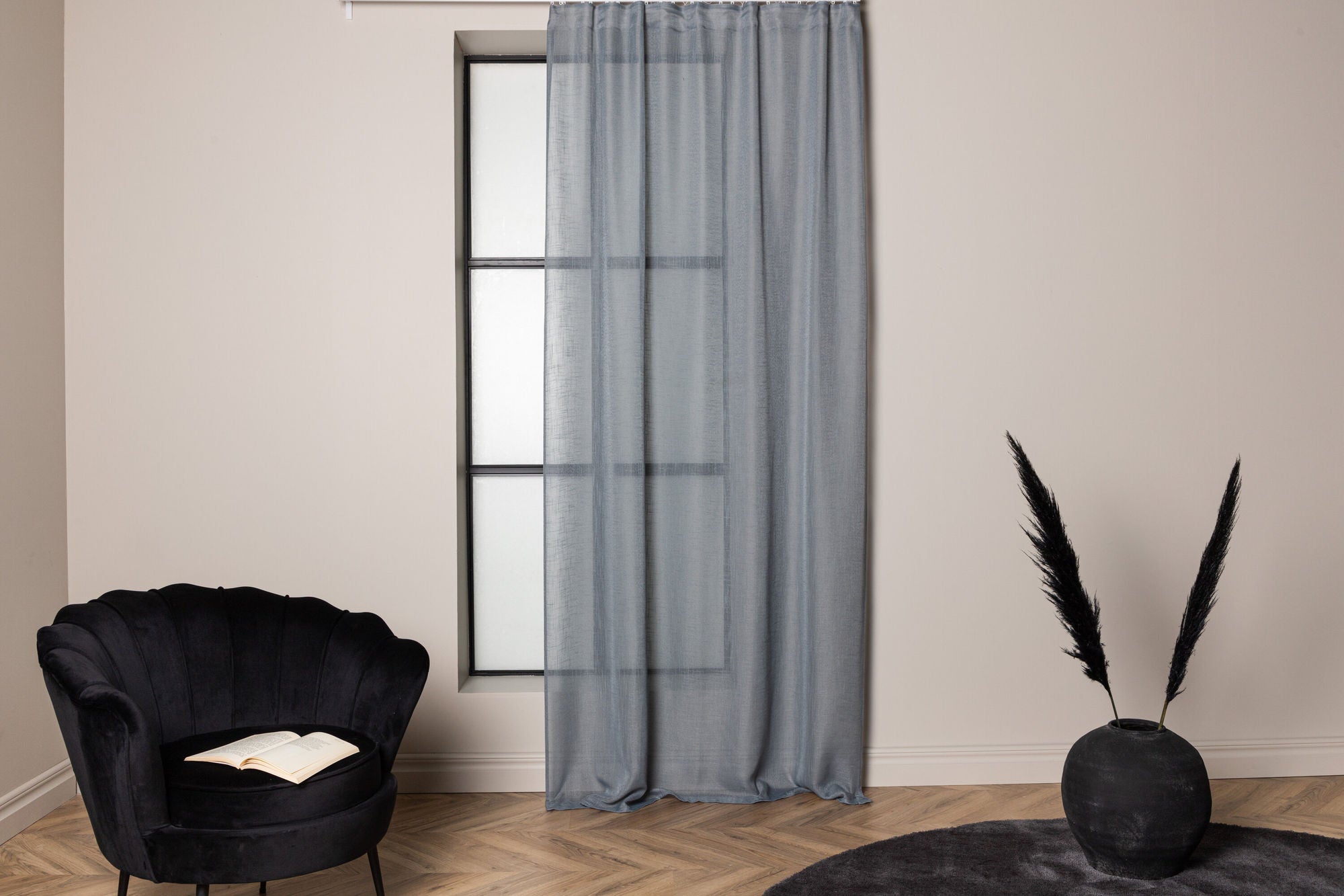 Venture Home - Kaya Gardin Polyester/Fake Linne - Grå - 140*290 - Multi Band